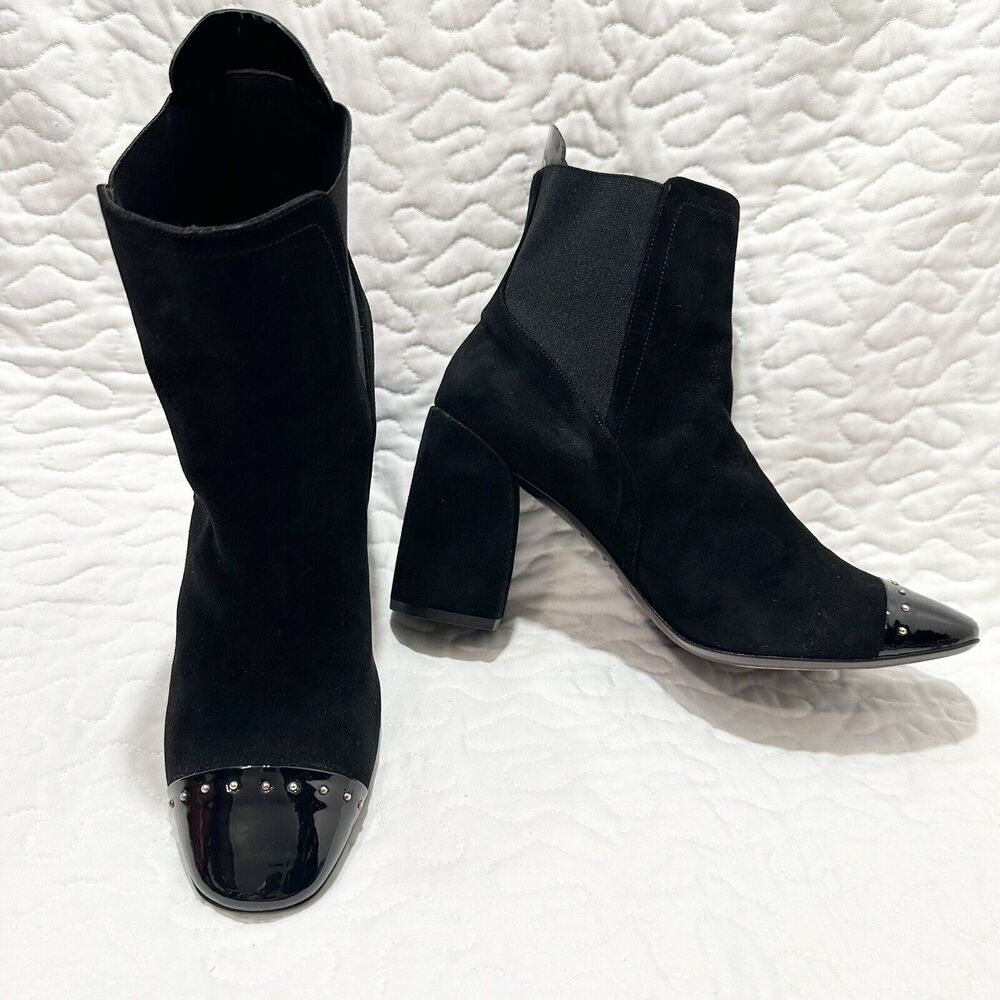 Bruno Magli Black Suede Boots Sz 40 Block Heel Leather Italy Sz 9